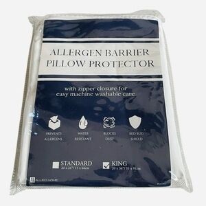 Allied Home Allergen Barrier Zippered Pillow Protector King Size 20x36 White NIP